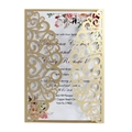 Hellgoldene lasergeschnittene Hochzeitseinladung mit floraler Aquarell-Innenkarte - Beige Gold