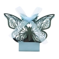Elegant light blue laser-cut butterfly gift box with ribbon for wedding favors - Mirror Indigo