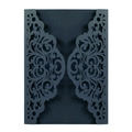 Laser-cut deep blue invitation cover with elegant symmetrical floral vine patterns - Black