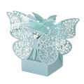 Light blue laser cut butterfly candy box with elegant ribbon bow for weddings - Pearl Pale Blue