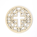 Sous-verre en bois découpé au laser avec croix évidée et motifs géométriques gothiques - Style Croix Gothique (木垫-20)