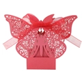 Red laser-cut butterfly wedding favor box with rose patterns and ribbon bow detail - Pearlescent Red