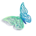 Laser-cut 3D butterfly wall sticker with green to blue gradient and spiral hollow patterns - Pack (12 Units) / Rainbow Blue