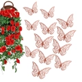 Set of 12 hollow 3D mirror rose gold butterfly wall stickers for home decor - Pack (12 Units) / Mirror Apple Gold