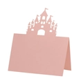 Marque-place découpé au laser rose poudré avec château pour mariages et fêtes - 12*9cm / Rose