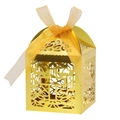 Scatola regalo dorata tagliata al laser con motivo a croce e nastro giallo per matrimoni - Oro Specchio