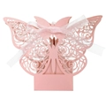 Pink laser-cut butterfly gift box with delicate rose patterns and a matching silk ribbon bow - 4.5*4.5*8CM / Pink