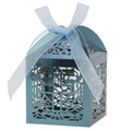 Elegant light blue laser-cut cross favor box with ribbon for wedding or religious party - Mirror Indigo