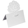White laser cut wedding place card with a hollow rose tree design for table setting - White