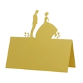 Segnaposto nuziale dorato tagliato al laser con sagoma di sposi e motivi floreali - 10*10CM / Oro