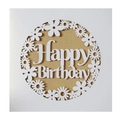 Elegante lasergeschnittene Happy Birthday Karte mit floralem Design und Kraftpapier - Weiße Außenhülle mit Kraftpapier-Innenkarte