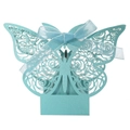Elegant light blue laser-cut butterfly gift box with ribbon for wedding candies - 4.5*4.5*8CM / Tiffany Blue