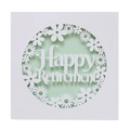 Laser-cut Happy Retirement invitation card with white floral pattern on pearlescent paper - White Cover + Fruit Green Inner
