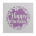 Square laser cut birthday card with white floral pattern and purple insert sheet - White Outer Shell with Purple Inner Card