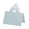 Marque-place bleu clair découpé au laser avec château en papier perlé pour table de fête - 12*9cm / Bleu Pâle Perlé