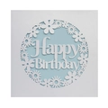 Biglietto d'auguri quadrato con intaglio floreale blu e scritta Happy Birthday - Guscio bianco con carta interna blu chiaro