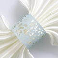 Light blue laser-cut paper napkin ring with hollow floral design for party tables - Pearl Pale Blue