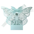 Light blue laser-cut butterfly gift box with rose pattern and matching silk ribbon - 4.5*4.5*8CM / Pearl Pale Blue