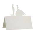 Elegant laser cut wedding place card in pearlescent white with bride and groom silhouette - 10*10CM / Ivory