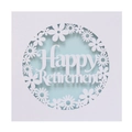 Weiße lasergeschnittene Happy Retirement Grußkarte mit Blumen und blauem Inlay - Weißer Einband + Perlblau Innenseite