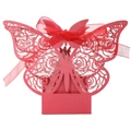 Elegant red laser-cut butterfly gift box with rose patterns and ribbon bow - 4.5*4.5*8CM / Pearlescent Red