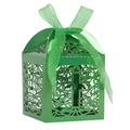 Elegant laser-cut green wedding favor box with cross pattern and organza ribbon bow - Mirror Dark Green