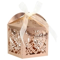 Scatola per caramelle cuore oro rosa con elegante nastro in organza bianco per nozze - Oro Rosa Specchio