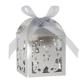 Scatola di caramelle a forma di orso argento traforato con nastro grigio elegante - Argento a Specchio