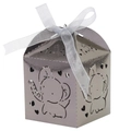 Silver hollow out cartoon elephant candy box with grey ribbon for birthday parties - Mirror Grey