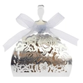 Silver mirror finish dress-shaped candy box with hollow floral patterns and purple ribbon - Mirror Silver