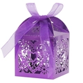 Elegant hollow heart candy gift box in metallic purple finish with ribbon bow - Mirror Dark Purple