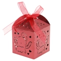 Pink pearl paper hollow elephant candy gift box with red organza ribbon for birthdays - Mirror Red