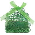 Scatola di caramelle verde tagliata al laser con rose e fiocco in organza coordinato - Verde scuro specchio