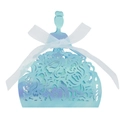 Laser cut princess dress candy box in gradient light blue pearl paper with white ribbon - Rainbow Blue