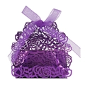 Scatola regalo viola scuro traforata con rose laser e nastro di seta con interno metallico - Viola scuro specchio