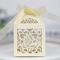 Elegant laser-cut cream wedding favor box with rose pattern and cream ribbon - Jewelry Cream Star
