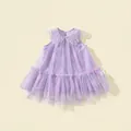 Mädchen Sommer Prinzessinnenkleid in Lila mit Schmetterling Stickerei und Tüll Mesh - 90 / Lila
