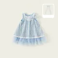 Ärmelloses Mädchenkleid aus hellblauem Spitzennetz mit passendem Haarschmuck im A-Linie - 100 / Blau