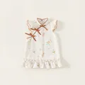 Robe qipao pour filles en beige avec imprimé floral orange et détails de nœuds marron - Orange / 73