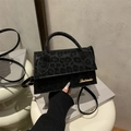 Minimalistische schwarze Umhängetasche mit Leopardenmuster, Goldlogo und Handgriff - Schwarz