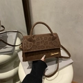 Braune Umhängetasche aus Wildleder mit Leopardenmuster-Klappe und goldenem Logo - Braun
