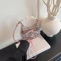 Mini Umhängetasche aus rosa und grauem Karostoff mit Schleifen und Spitzen-Tragegriff - Rosa Kariert