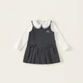 Abito bambina stile collegiale due pezzi con ricamo e gonna a pieghe rifinita - Grigio / 80
