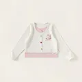 Meisjes top met lange mouwen, laagjes-look in crème met roze konijn en gekleurde knopen - 80 / Off-wit