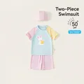 UPF 50+ kids swim set with bunny print top, pink shorts and matching swim cap - 80 / Blue