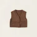 Toddler boys deep brown V-neck knitted sweater vest with buttons and front pockets - 80 / Brown