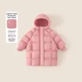Waterproof pink quilted long hooded puffer jacket for girls with windproof cuffs - 110 / Pink