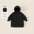 Waterproof long hooded down jacket for girls in black matte finish with heart detail - 110 / Black