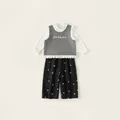 Dreiteiliges Mädchen-Herbstoutfit mit Spitzentop, grauer Strickweste und Schleifenhose - Grau / 80