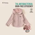Meisjesjas met capuchon in roze met warme fleecevoering en 7A antibacteriële stof - Fleece gevoerde slim fit top / Roze / 150
